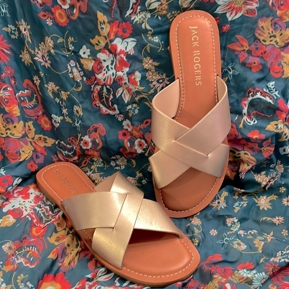 Brand New Jack Rogers Genuine Leather Slotted X-Band Slide Sandals Sloane - Picture 1 of 16